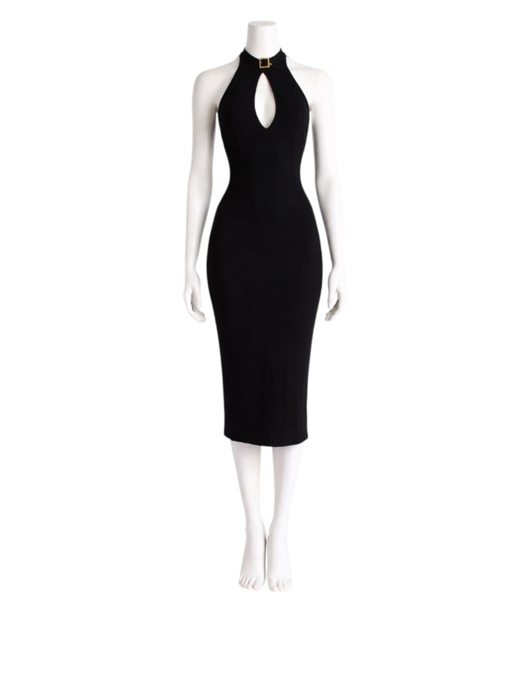 Dolce & Gabbana Dress Black Jersey Buckle Collar Keyhole Chest Wiggle Bodycon